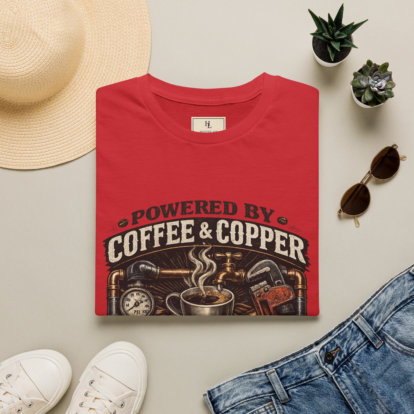 Powered by Coffee and Copper Plumber Shirt product mockup, view 20