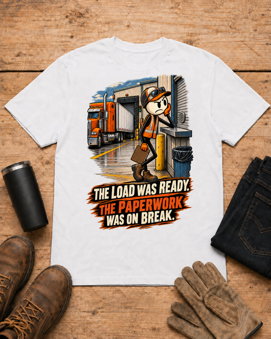 Truck driver shirt - 03 white universal workbench flat-lay