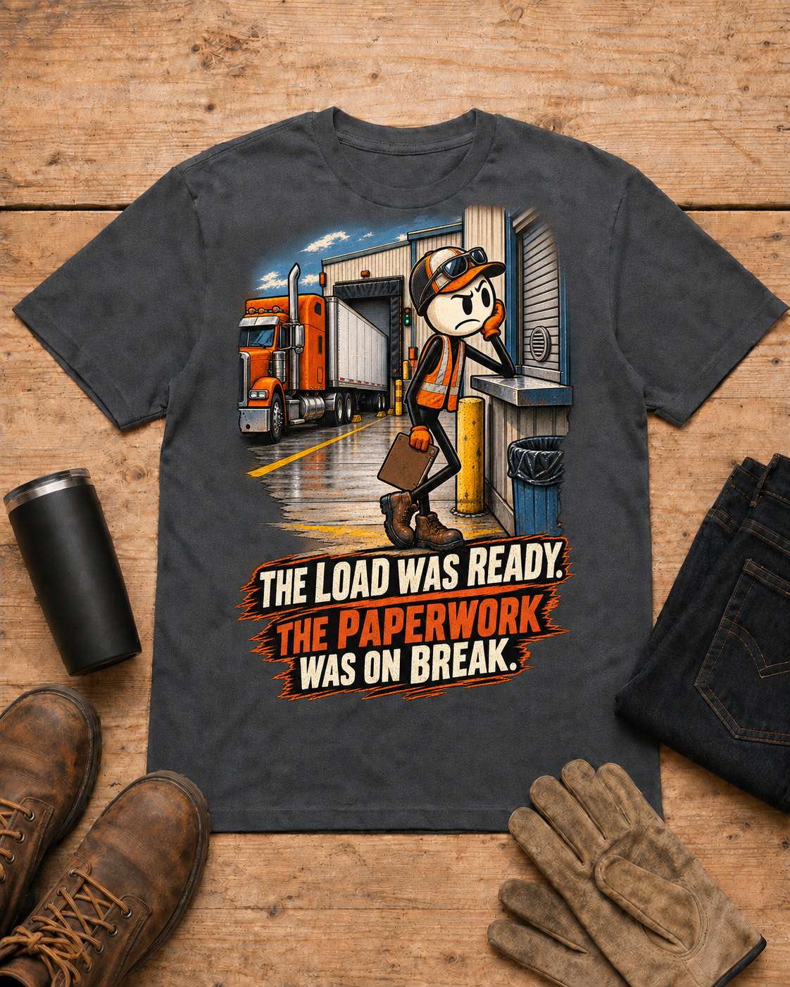 Truck driver shirt - 04 dark heather universal workbench flat-lay