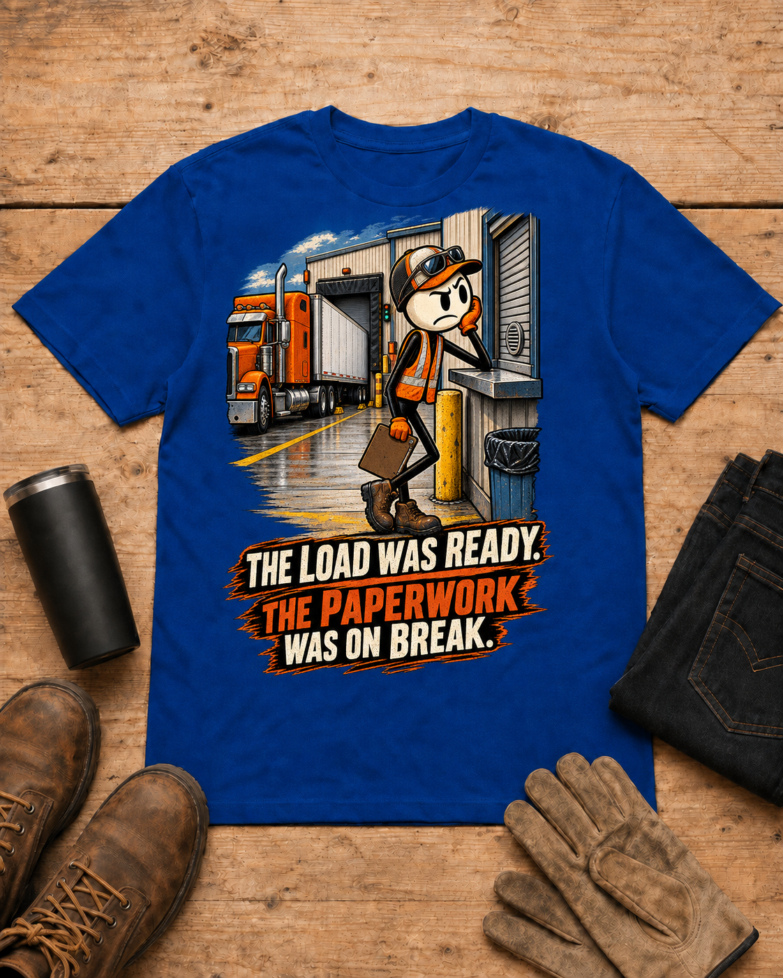 Truck driver shirt - 05 royal blue universal workbench flat-lay