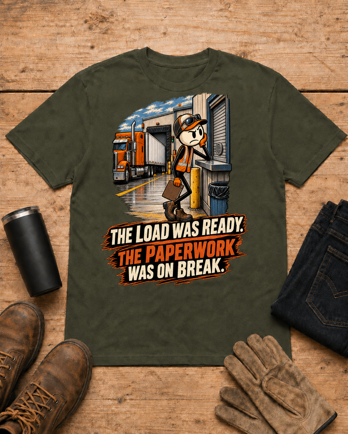 Truck driver shirt - 06 military green universal workbench flat-lay