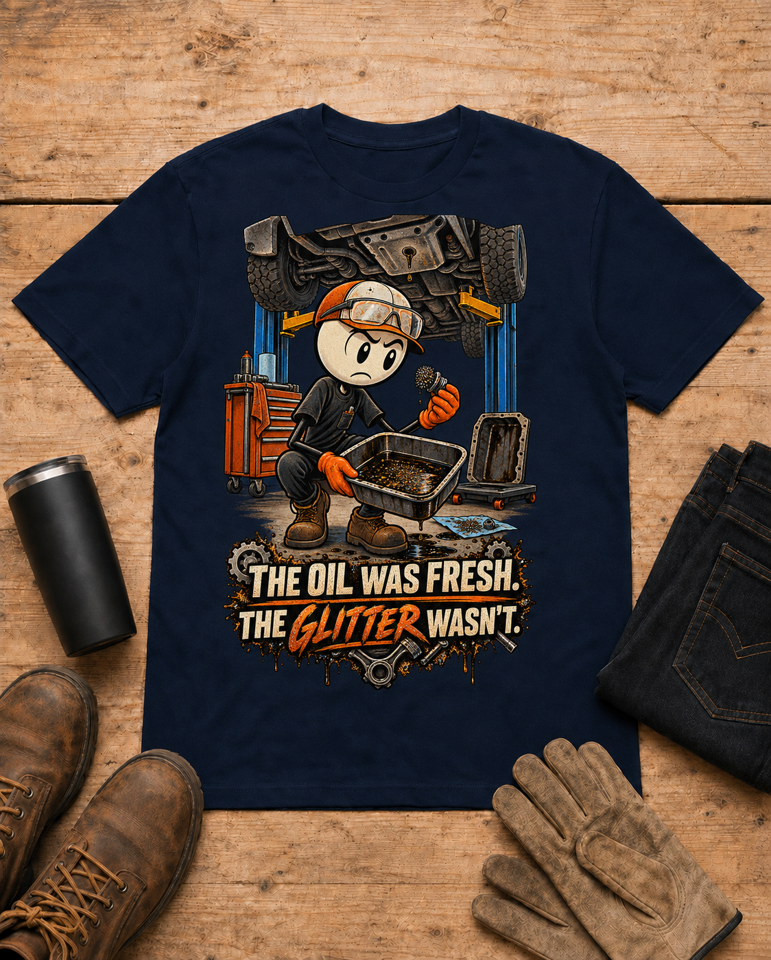 Mechanic shirt - 02 navy universal workbench flat-lay