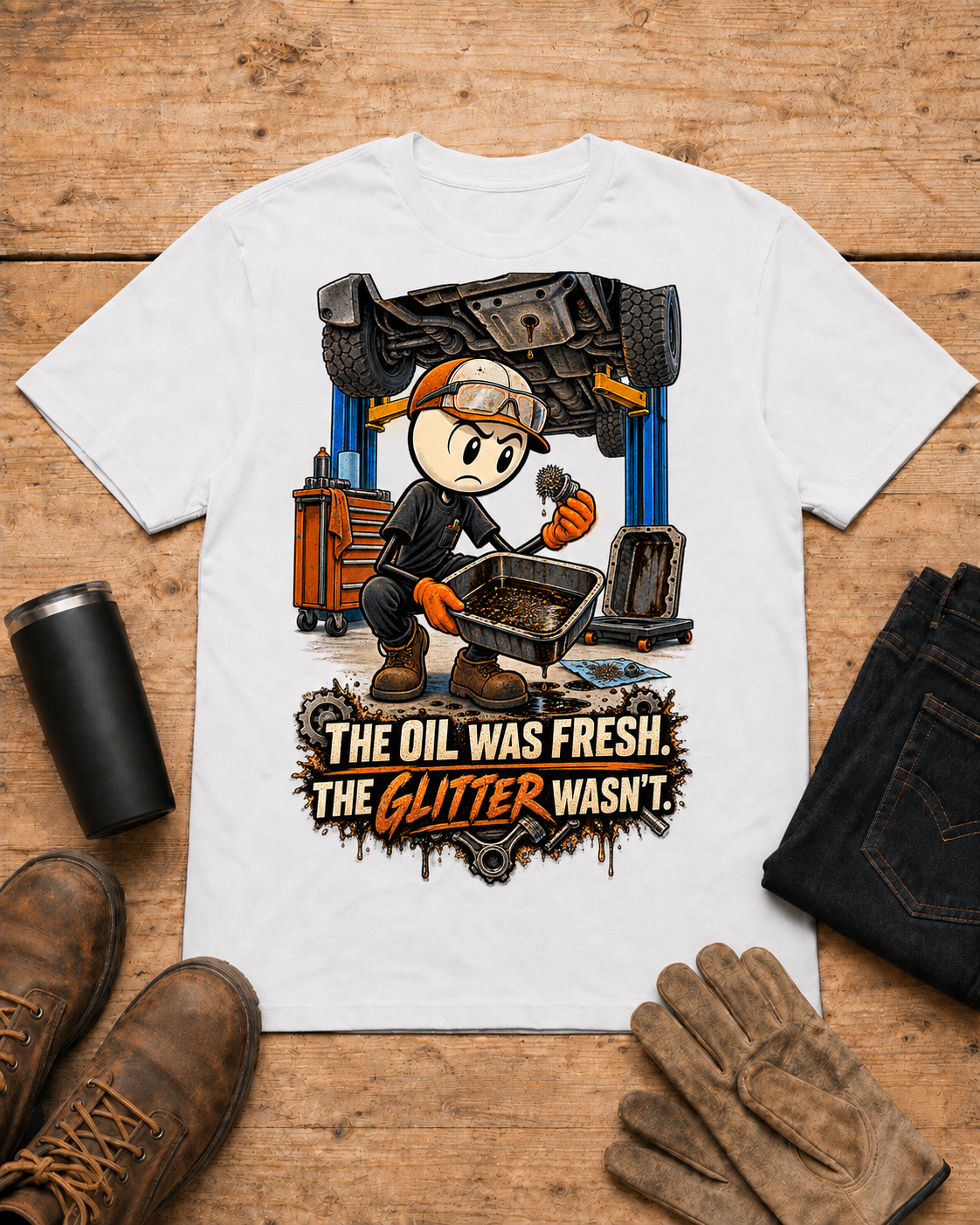 Mechanic shirt - 03 white universal workbench flat-lay