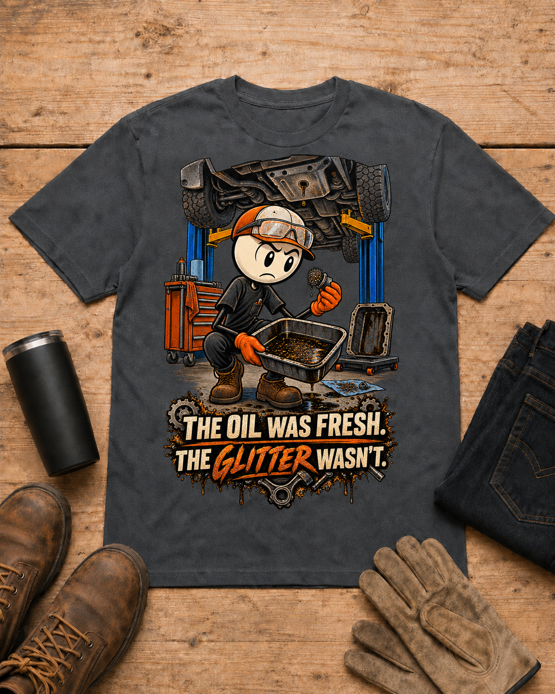 Mechanic shirt - 04 dark heather universal workbench flat-lay