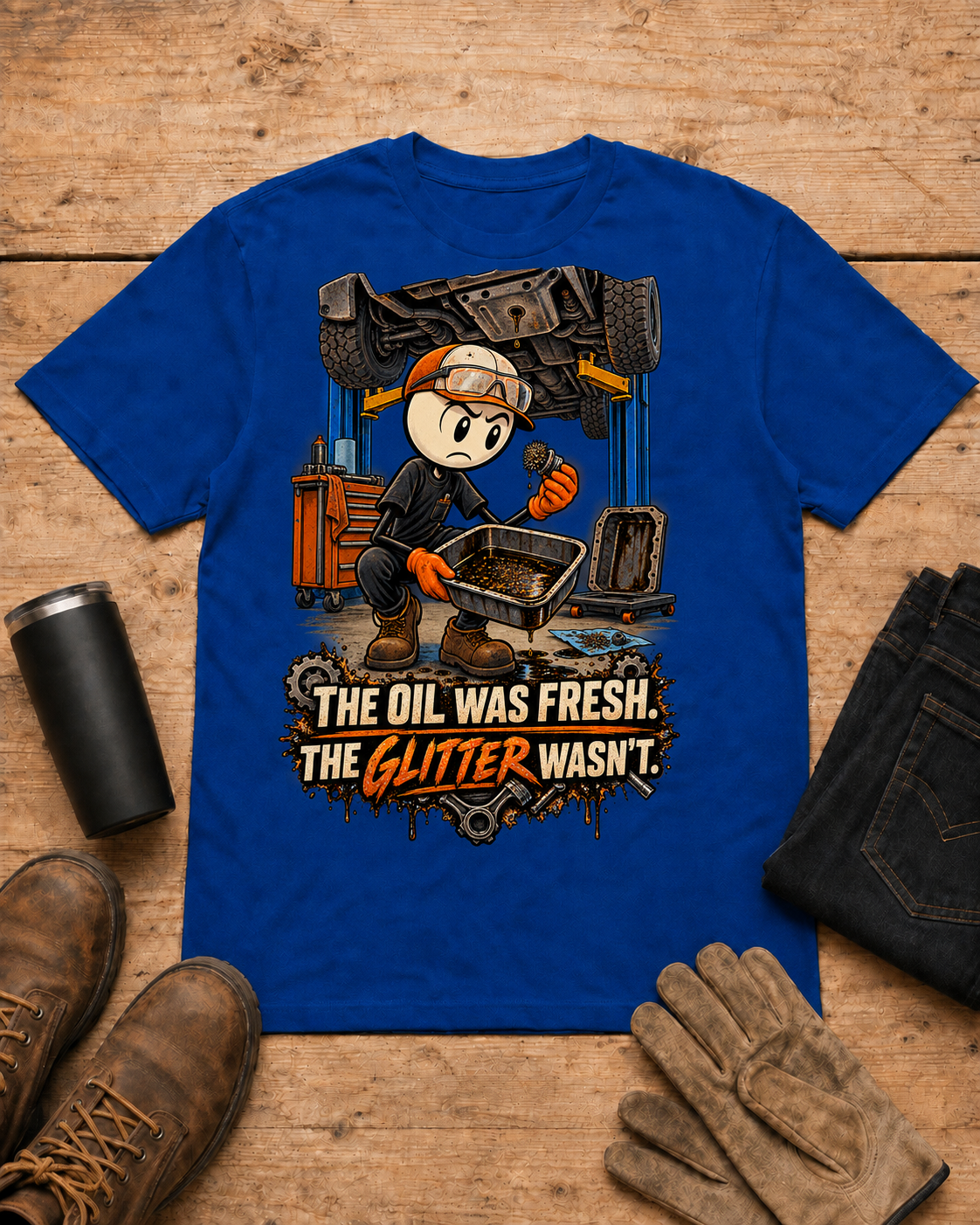 Mechanic shirt - 05 royal blue universal workbench flat-lay