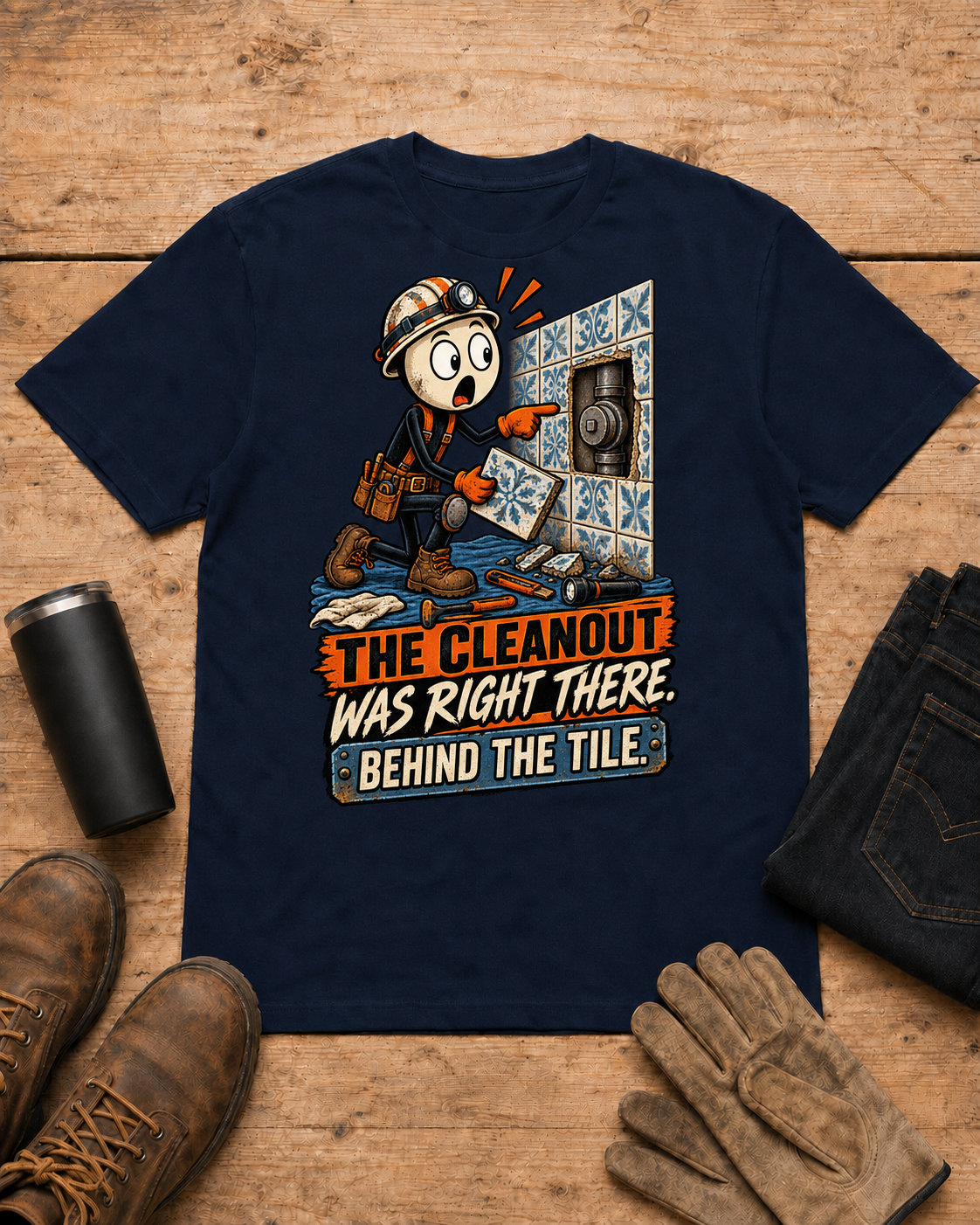 Plumber shirt - 02 navy universal workbench flat-lay