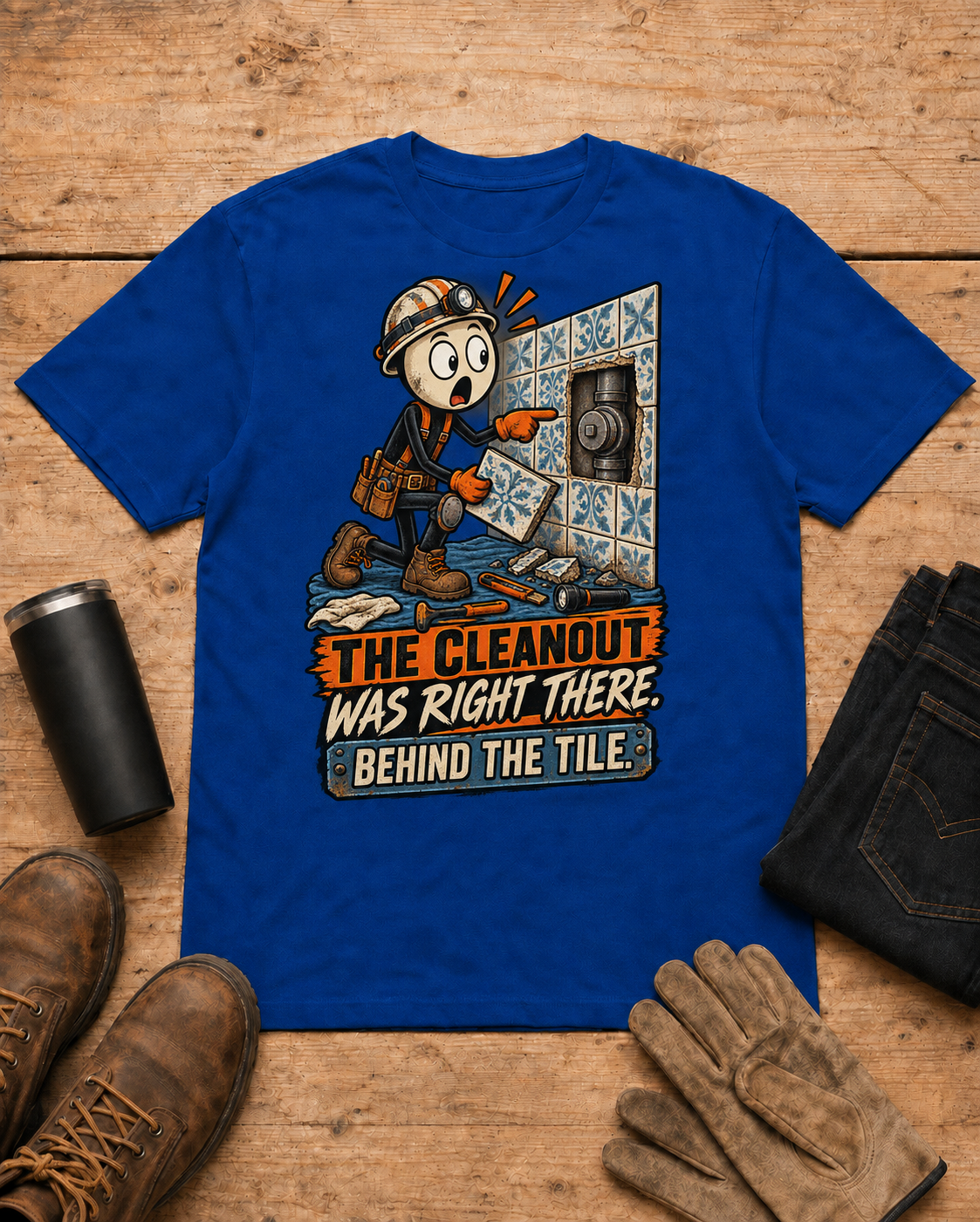 Plumber shirt - 05 royal blue universal workbench flat-lay