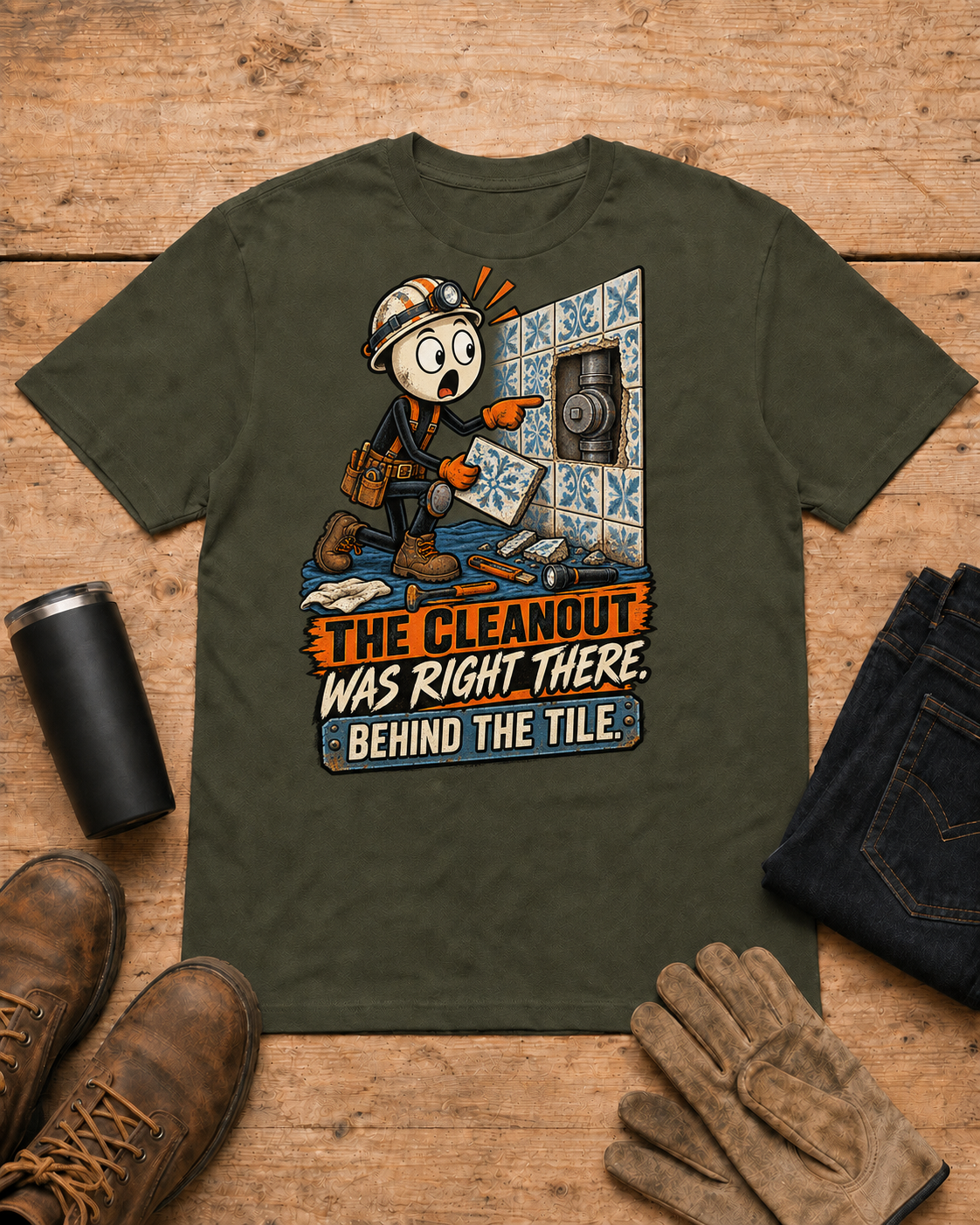 Plumber shirt - 06 military green universal workbench flat-lay