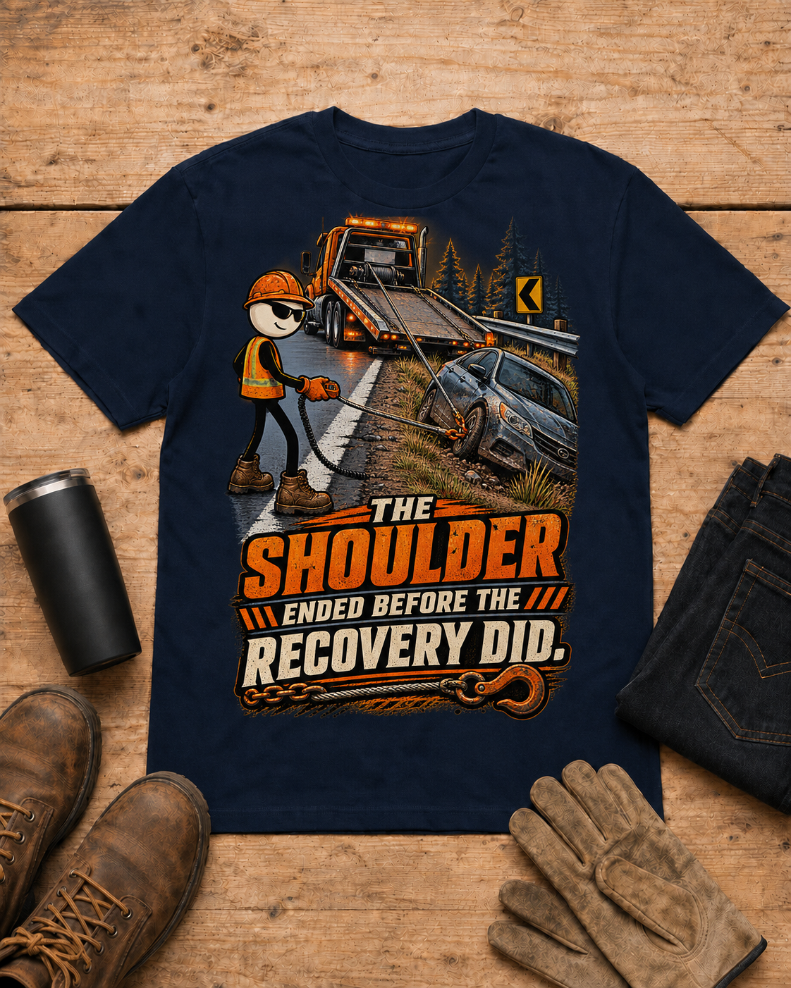 Towing and recovery shirt - 02 navy universal workbench flat-lay