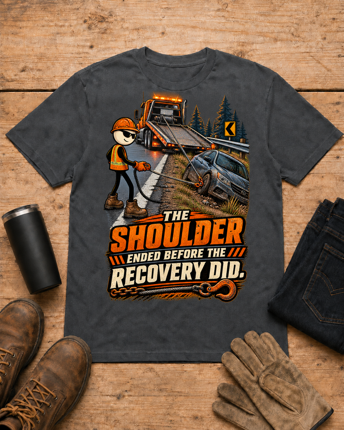 Towing and recovery shirt - 04 dark heather universal workbench flat-lay