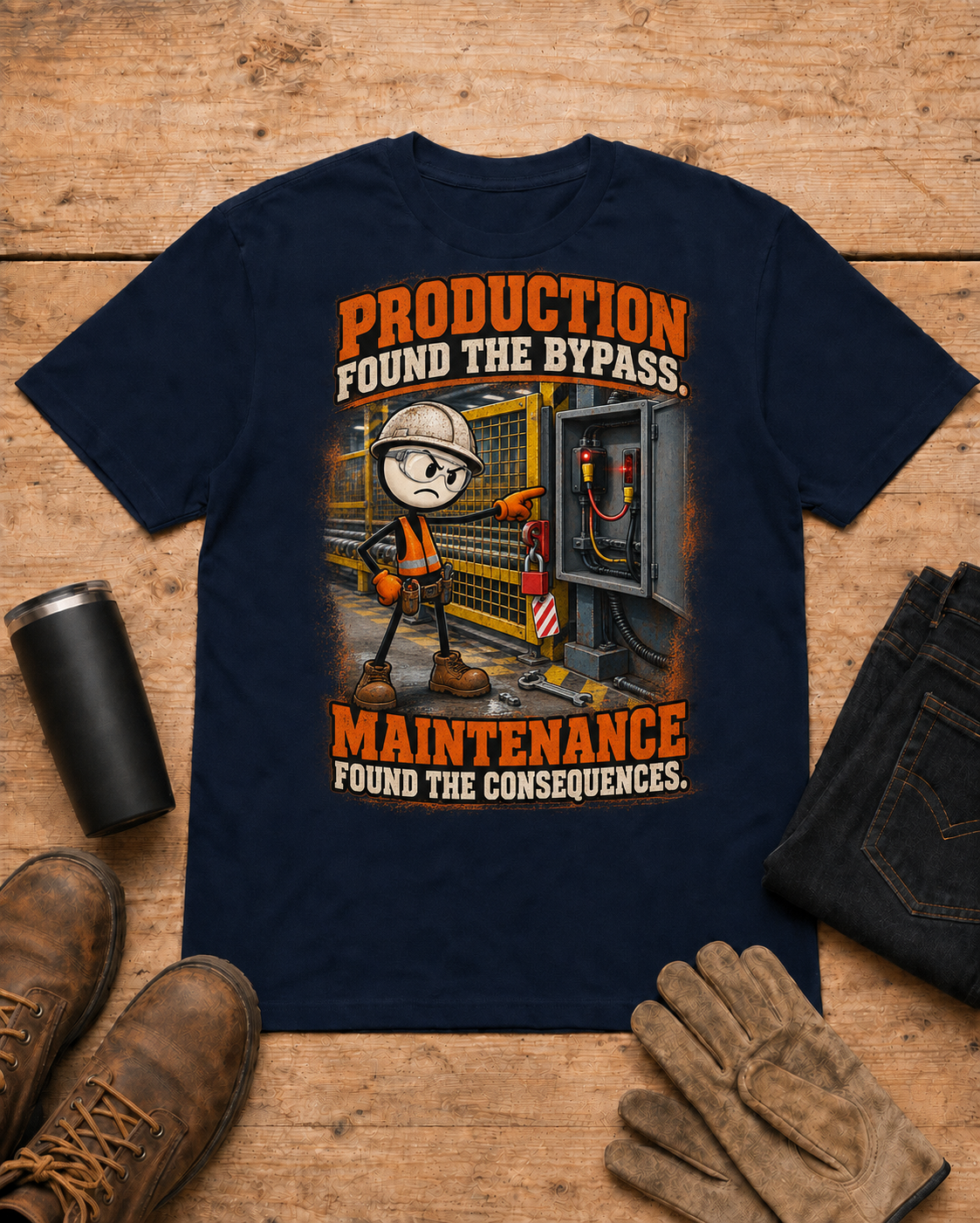 Industrial maintenance shirt - 02 navy universal workbench flat-lay