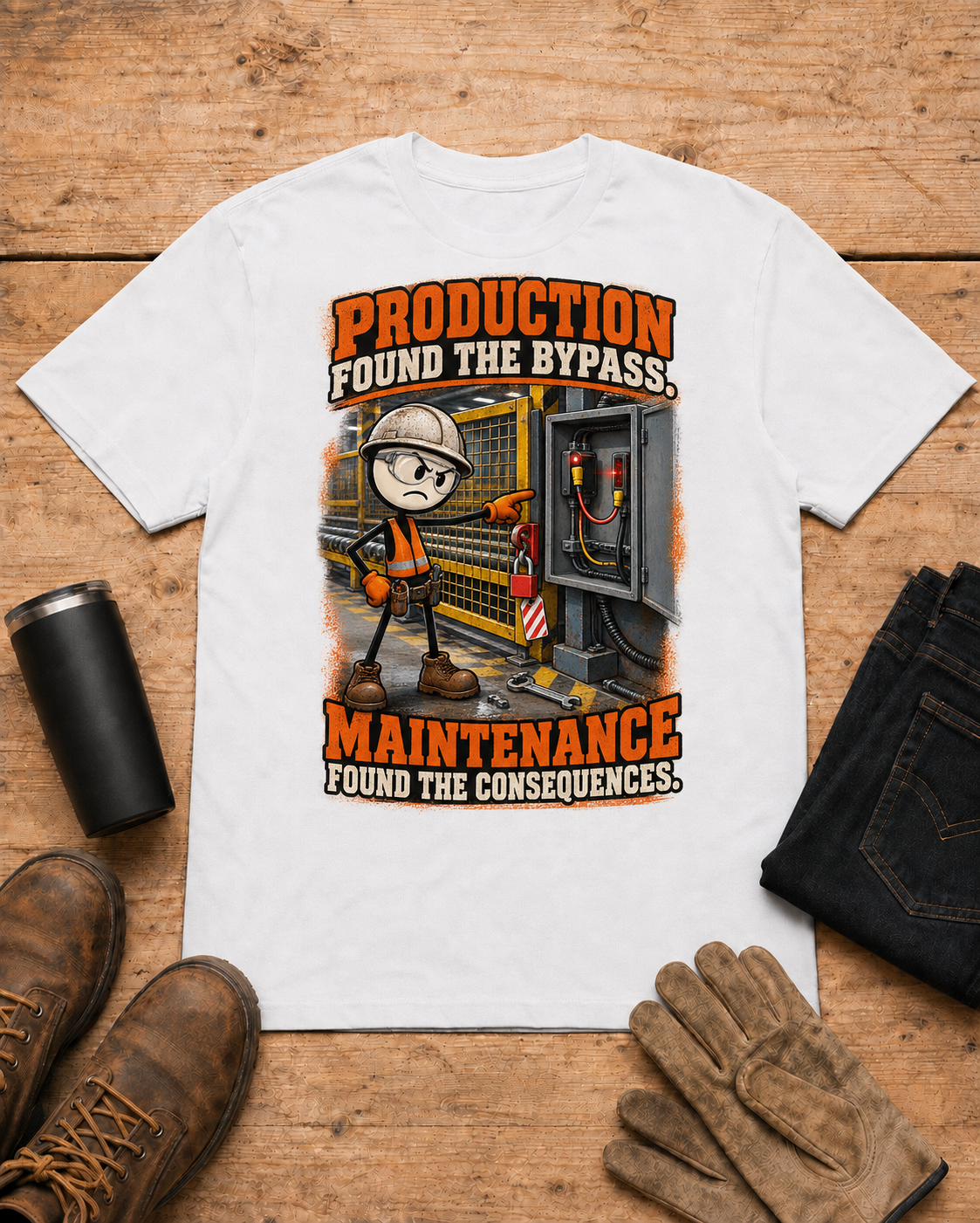 Industrial maintenance shirt - 03 white universal workbench flat-lay