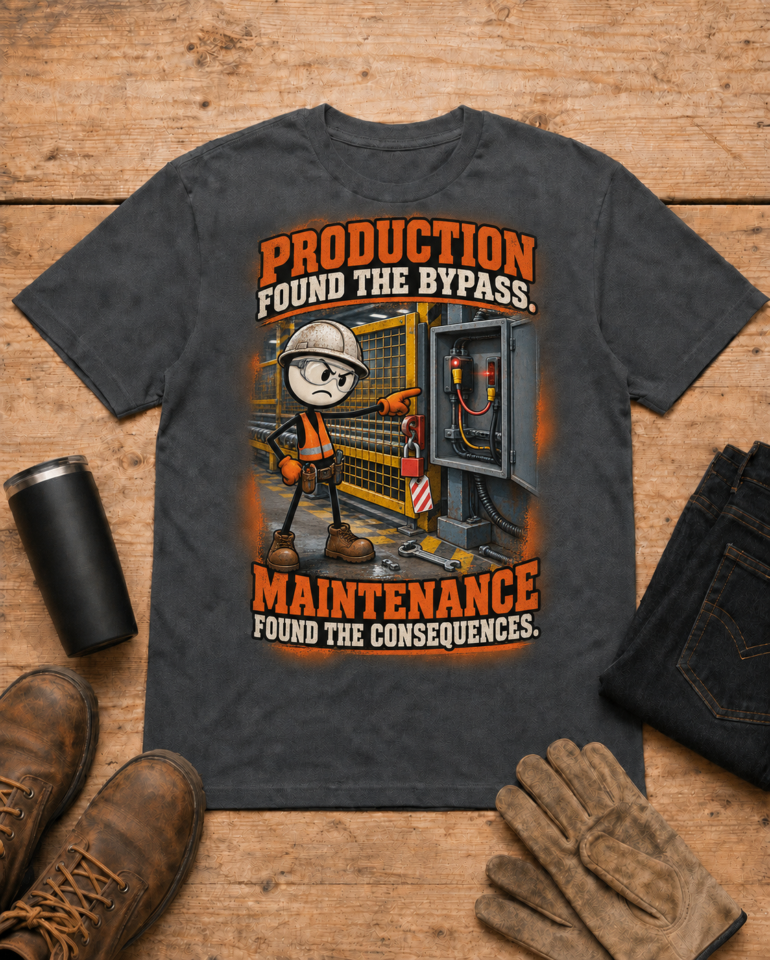 Industrial maintenance shirt - 04 dark heather universal workbench flat-lay