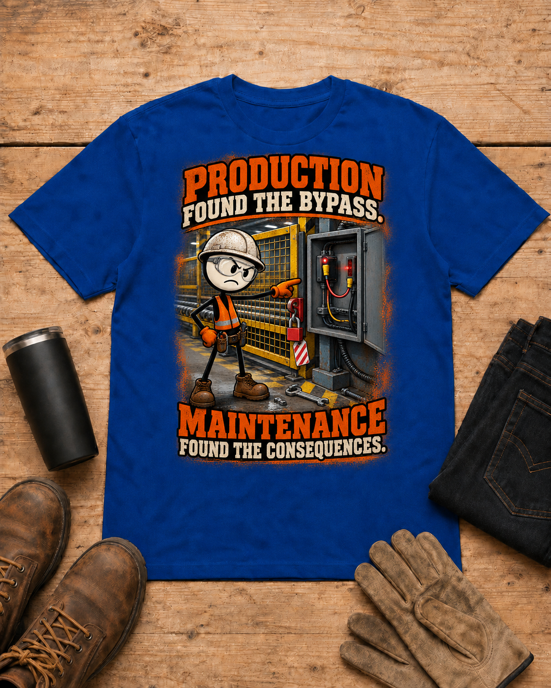 Industrial maintenance shirt - 05 royal blue universal workbench flat-lay