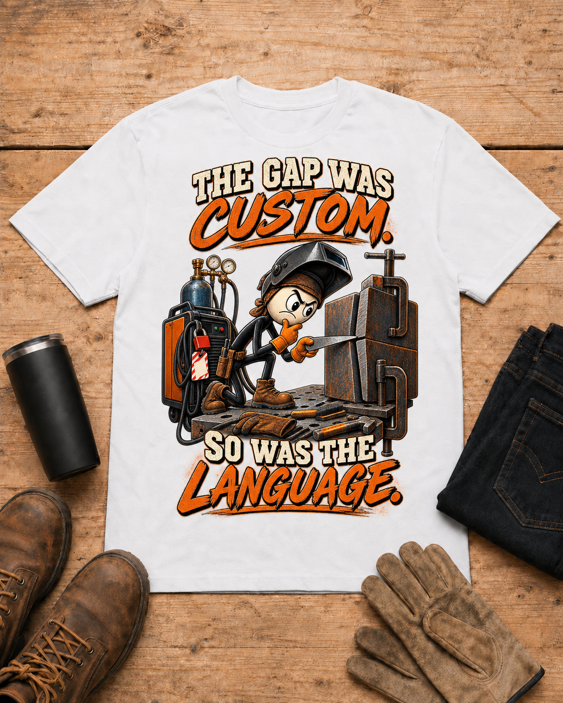 Welder shirt - 03 white universal workbench flat-lay