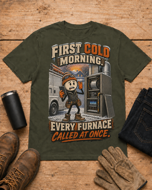 HVAC shirt - 06 military green universal workbench flat-lay