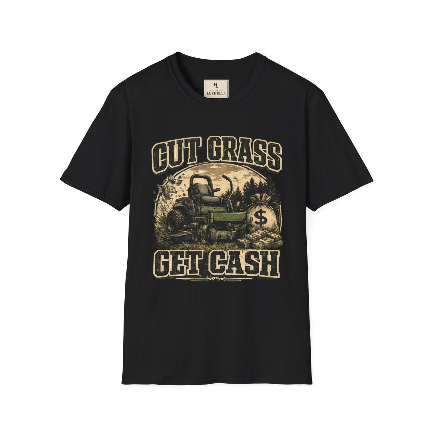 Cut Grass Get Cash Lawn Care Shirt product mockup, view 2