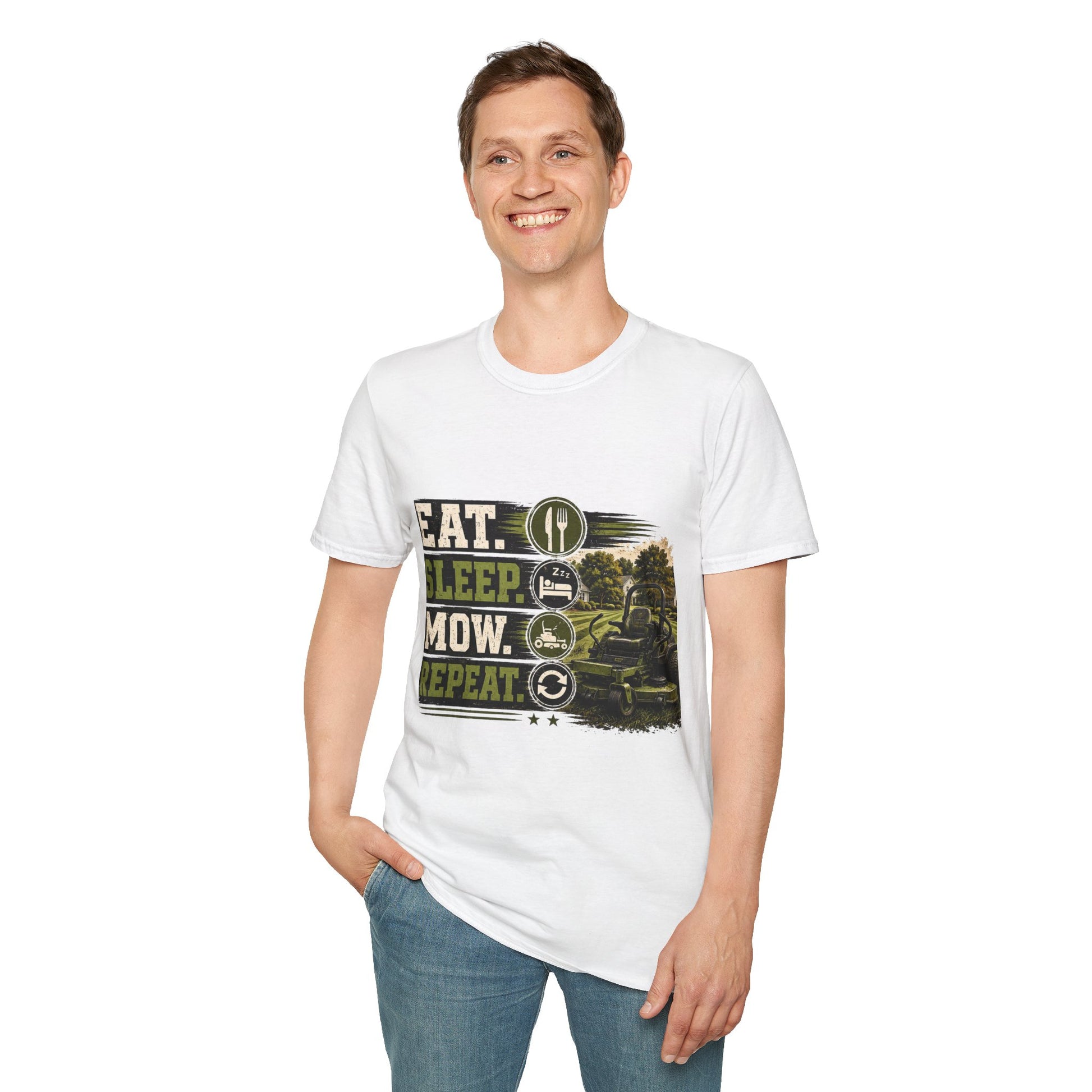 Eat Sleep Mow Repeat Lawn Care Shirt product mockup, view 9