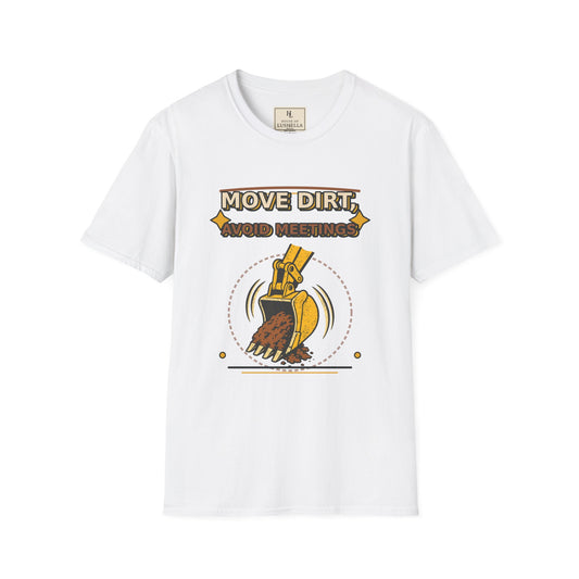 Move Dirt Avoid Meetings Excavator Shirt product mockup, view 1