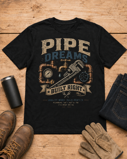 Pipe Dreams Plumber Shirt in Black workbench flat lay