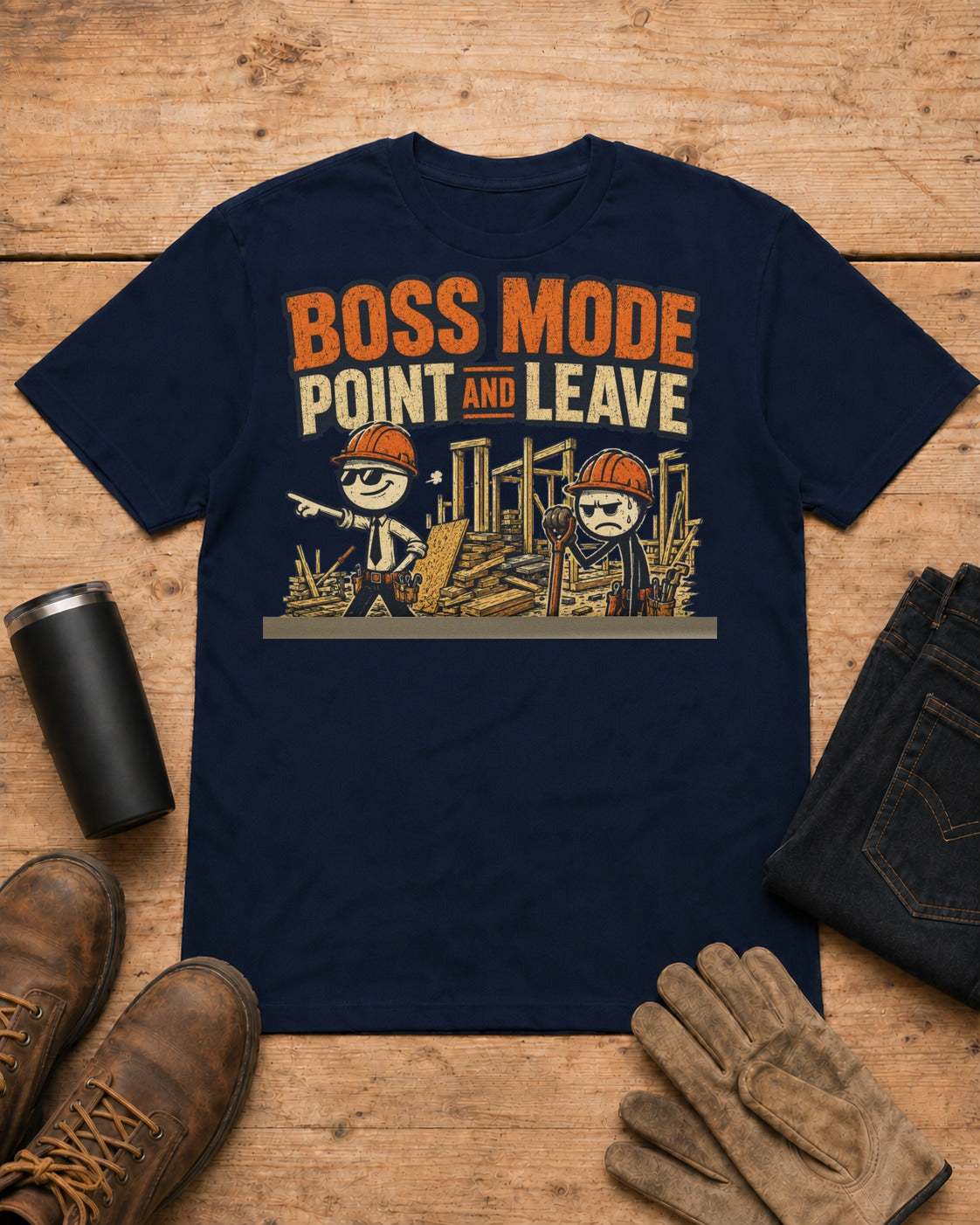 Boss Mode Point and Leave Supervisor Shirt in Navy workbench flat lay