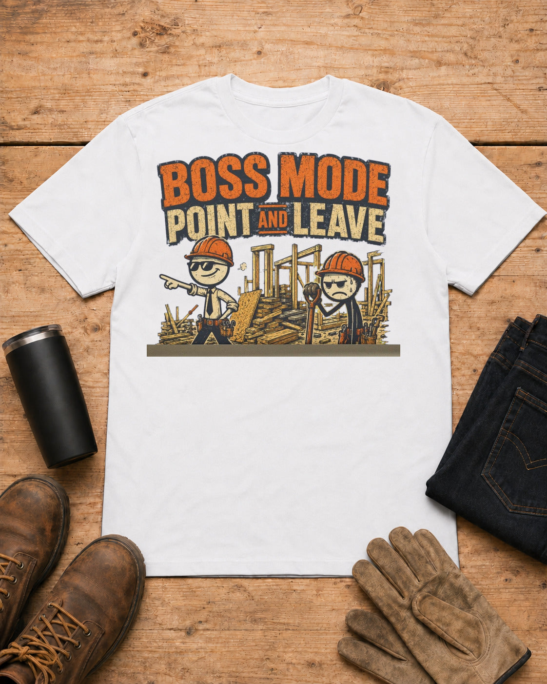 Boss Mode Point and Leave Supervisor Shirt in White workbench flat lay