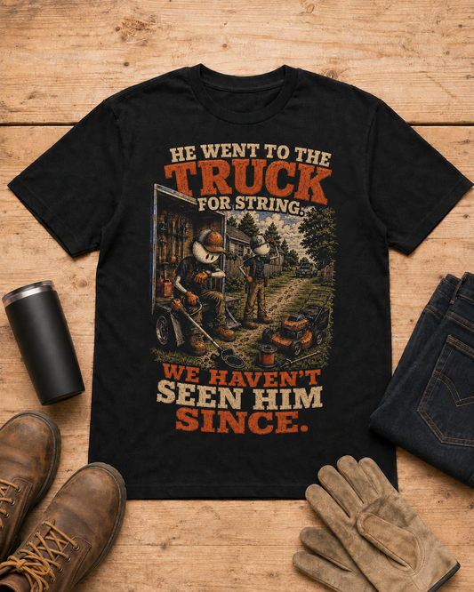 Went to the Truck for String Lawn Care Shirt in Black workbench flat lay
