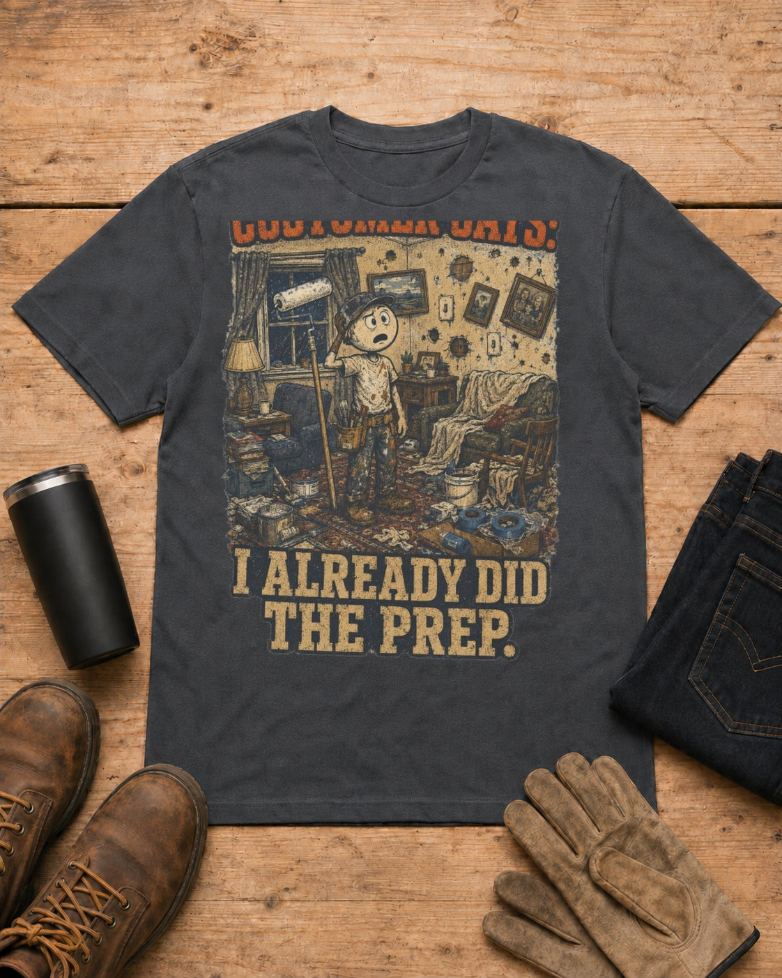 Customer Already Did the Prep Painter Shirt in Dark Heather workbench flat lay