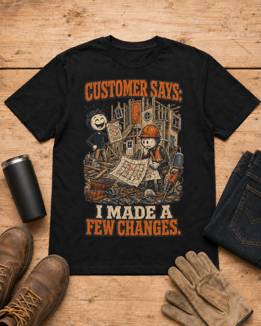 Customer Made a Few Changes Construction Shirt in Black workbench flat lay