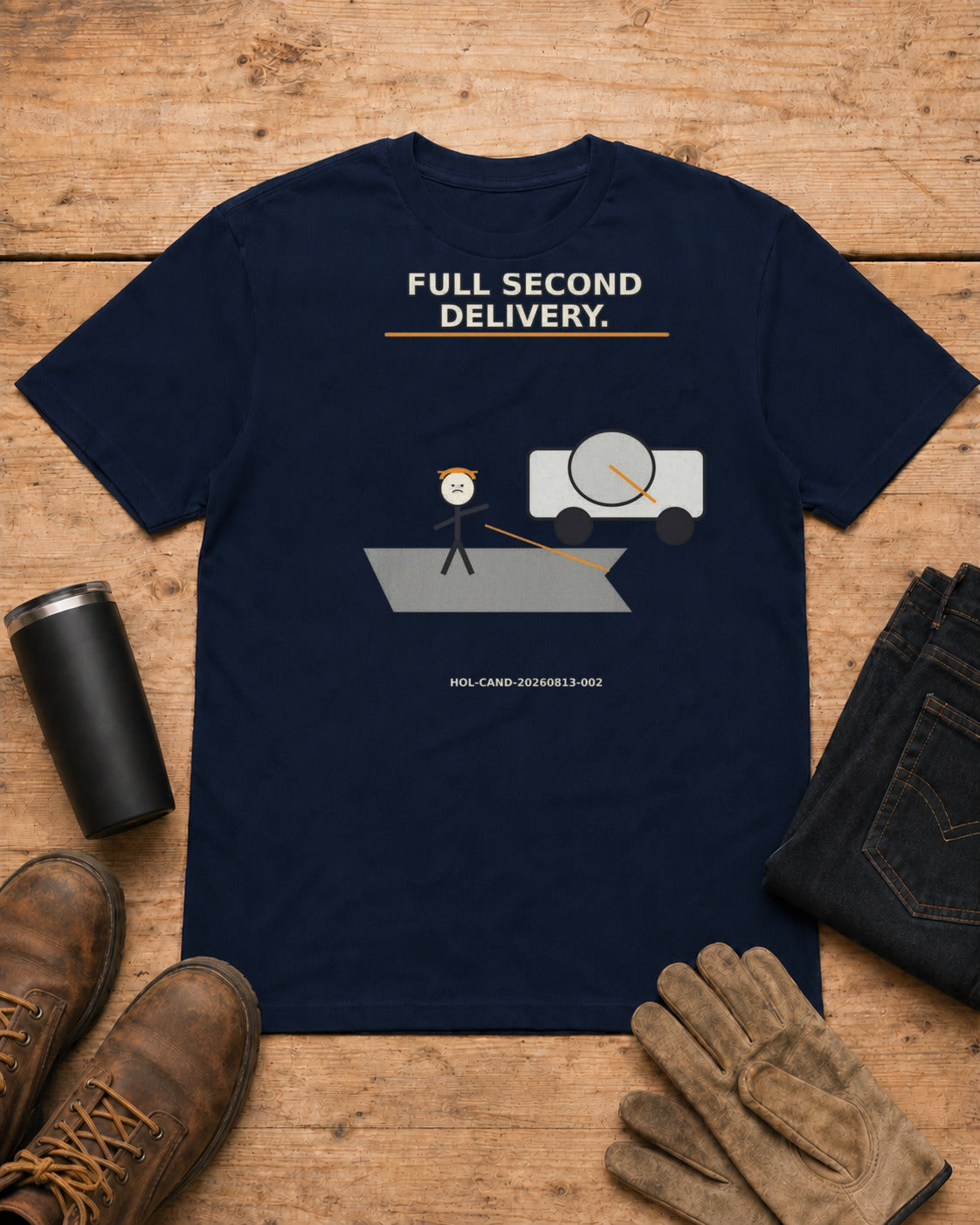 Half a Yard Short. Full Second Delivery. | Concrete T-Shirt in Navy workbench flat lay