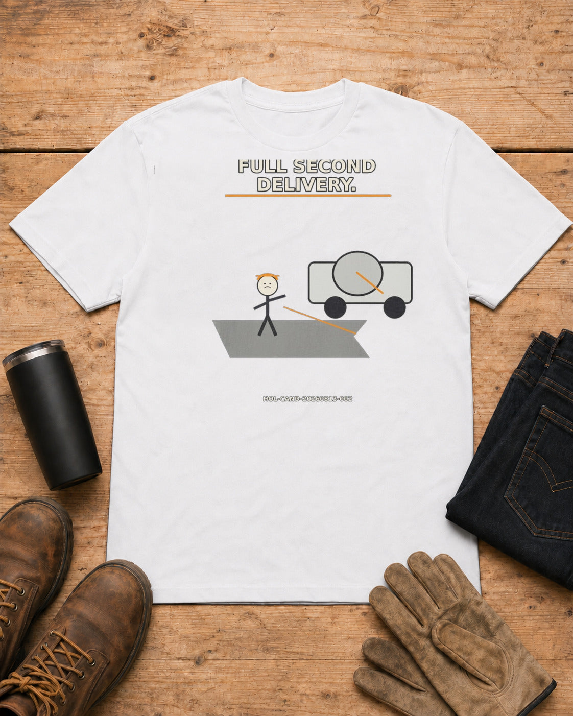 Half a Yard Short. Full Second Delivery. | Concrete T-Shirt in White workbench flat lay