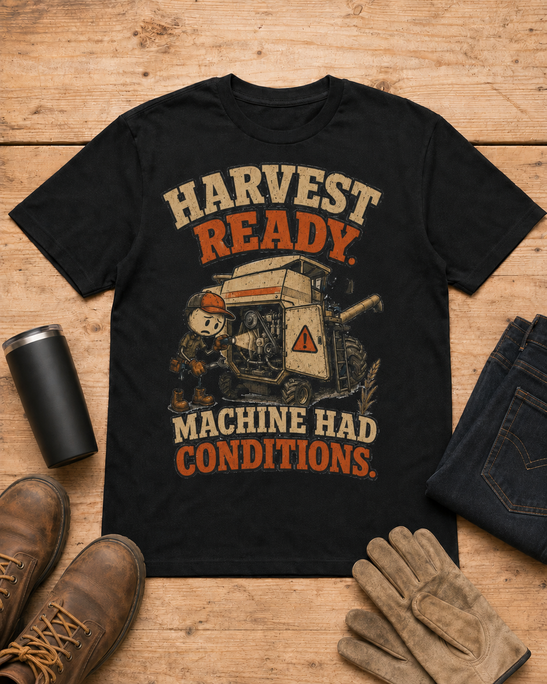 Harvest Ready Machine Had Conditions Farmer T-Shirt universal flat lay mockup