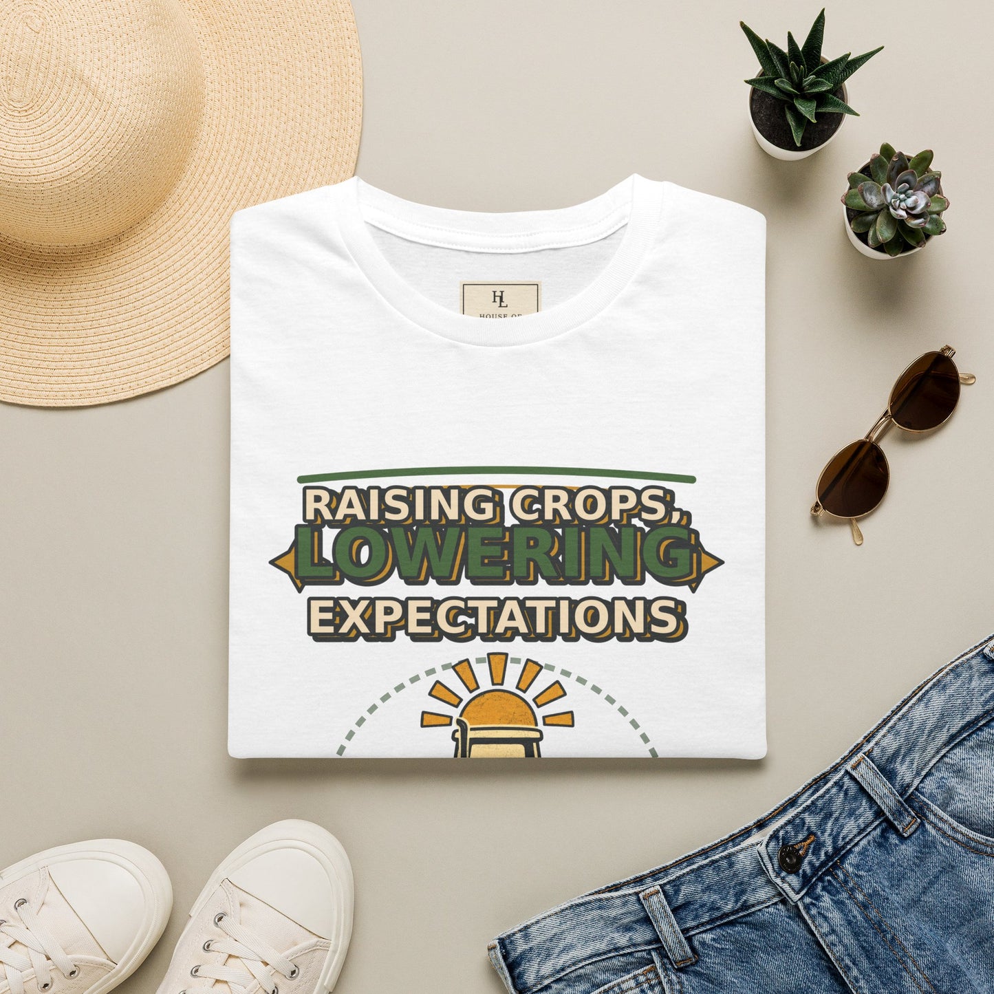 Raising Crops Lowering Expectations Farm Shirt product mockup, view 6