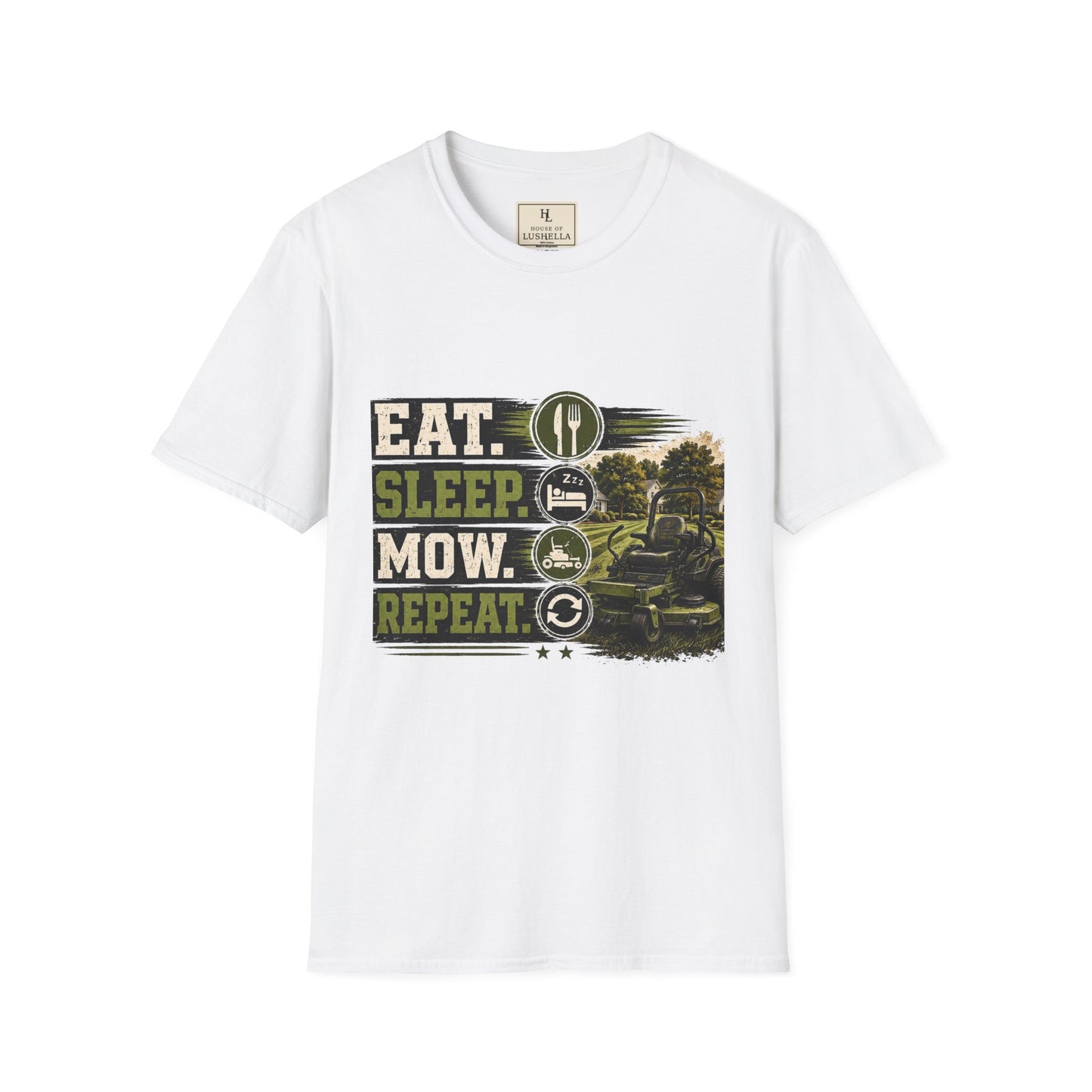 Eat Sleep Mow Repeat Lawn Care Shirt product mockup, view 1