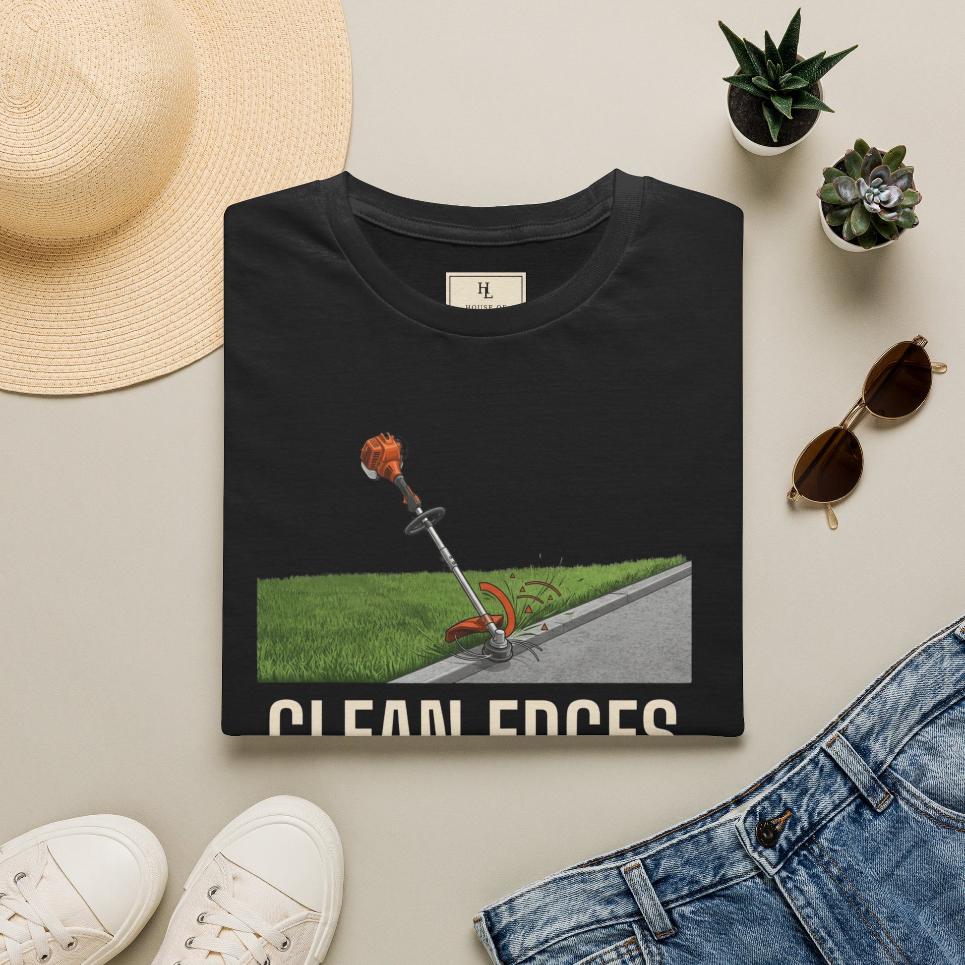 Clean Edges Straight Lines Lawn Care Shirt product mockup, view 5