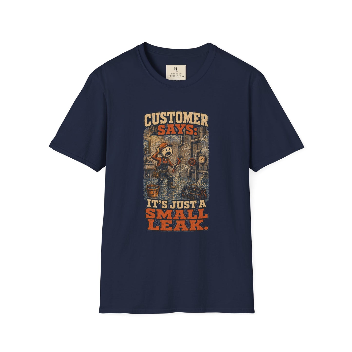 It’s Just a Small Leak Plumber Shirt on a Navy T-shirt — House of Lushella