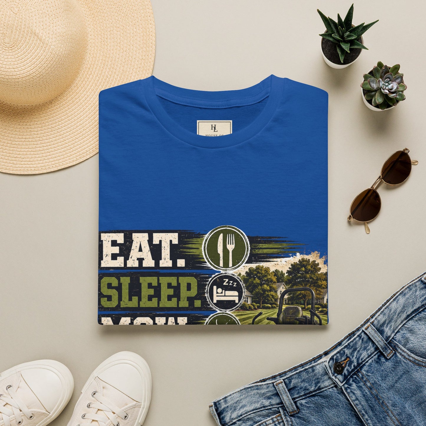 Eat Sleep Mow Repeat Lawn Care Shirt product mockup, view 18