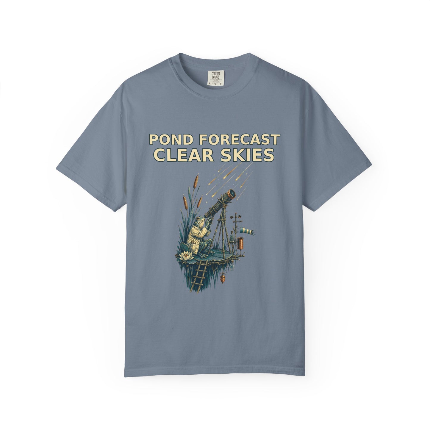 Pond Forecast Clear Skies Frog Shirt product mockup, view 3