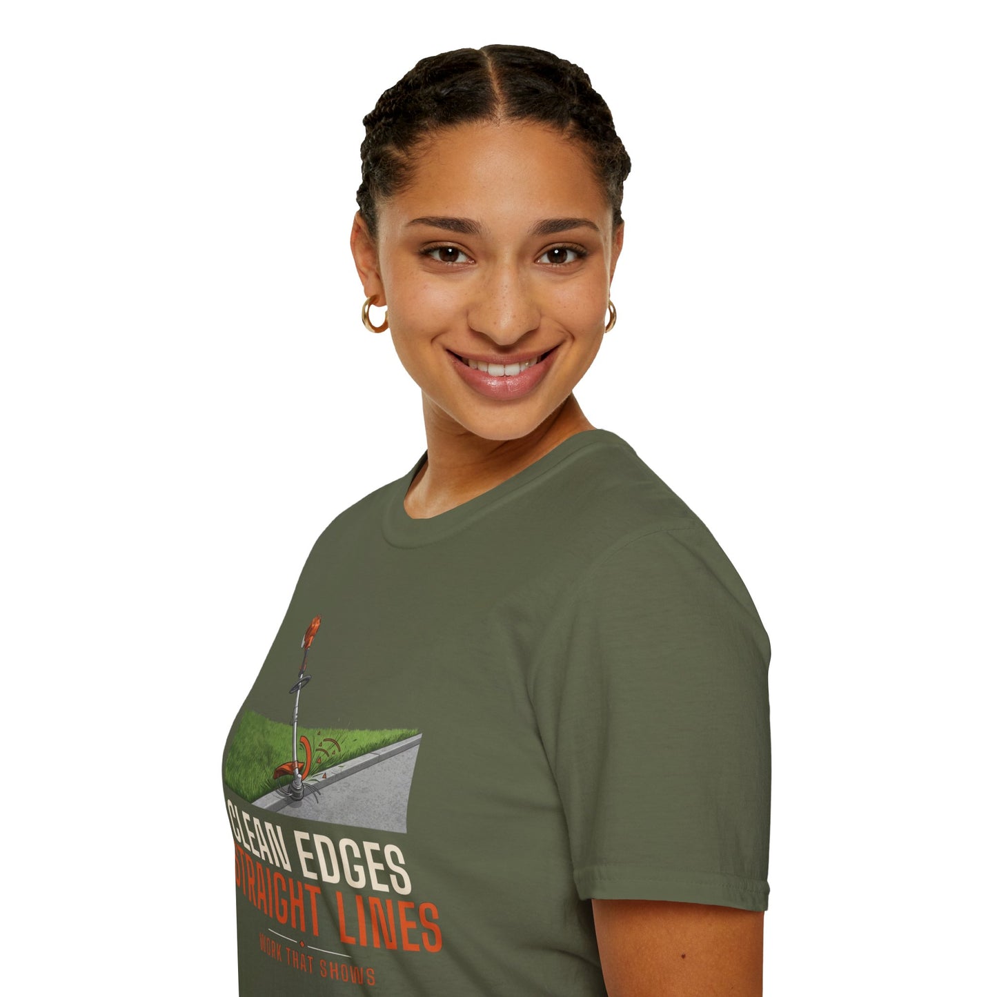 Clean Edges Straight Lines Lawn Care Shirt product mockup, view 11