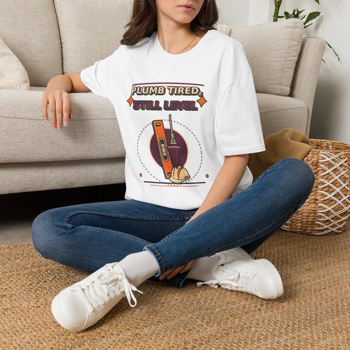 Plumb Tired Still Level Plumber Shirt product mockup, view 4