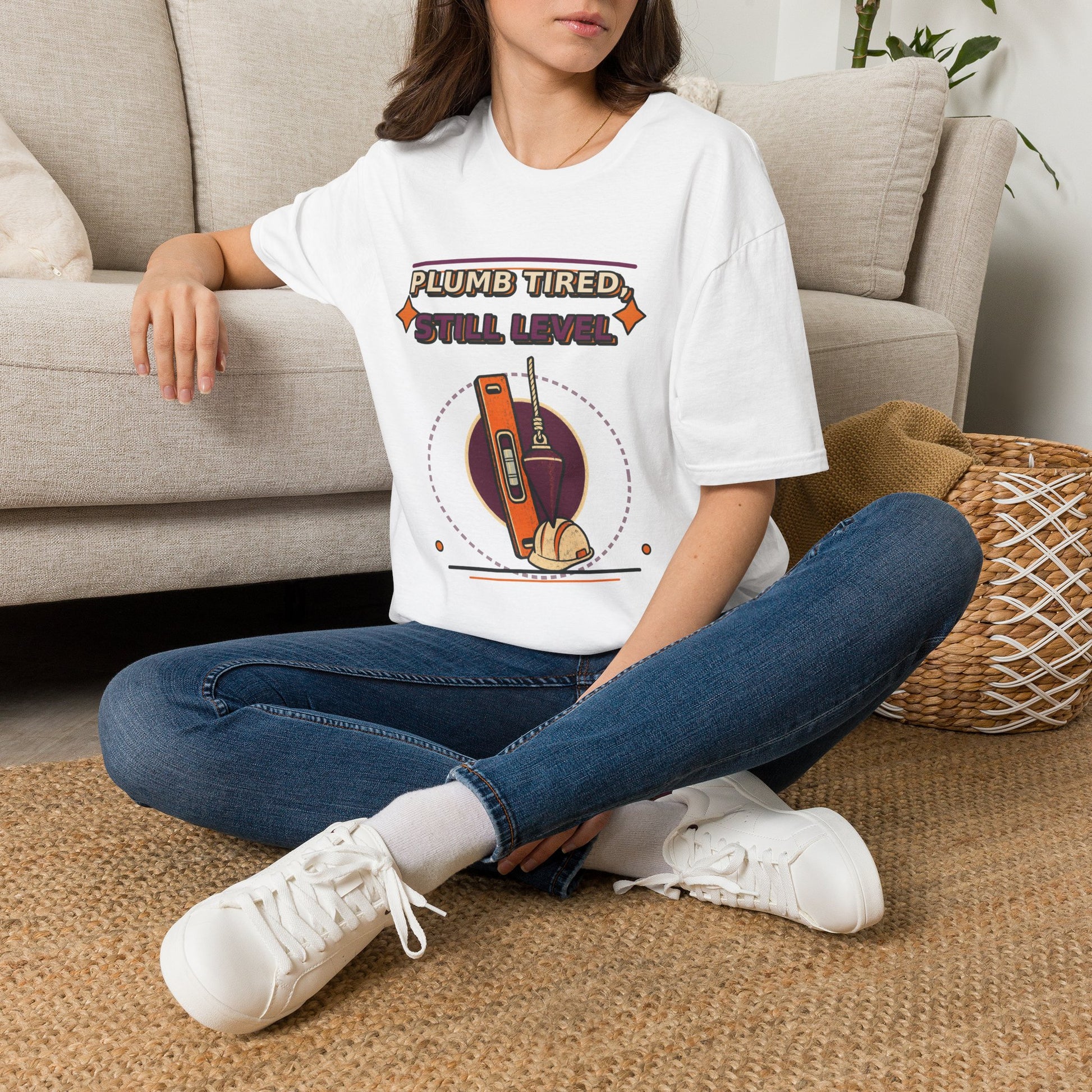 Plumb Tired Still Level Plumber Shirt product mockup, view 4