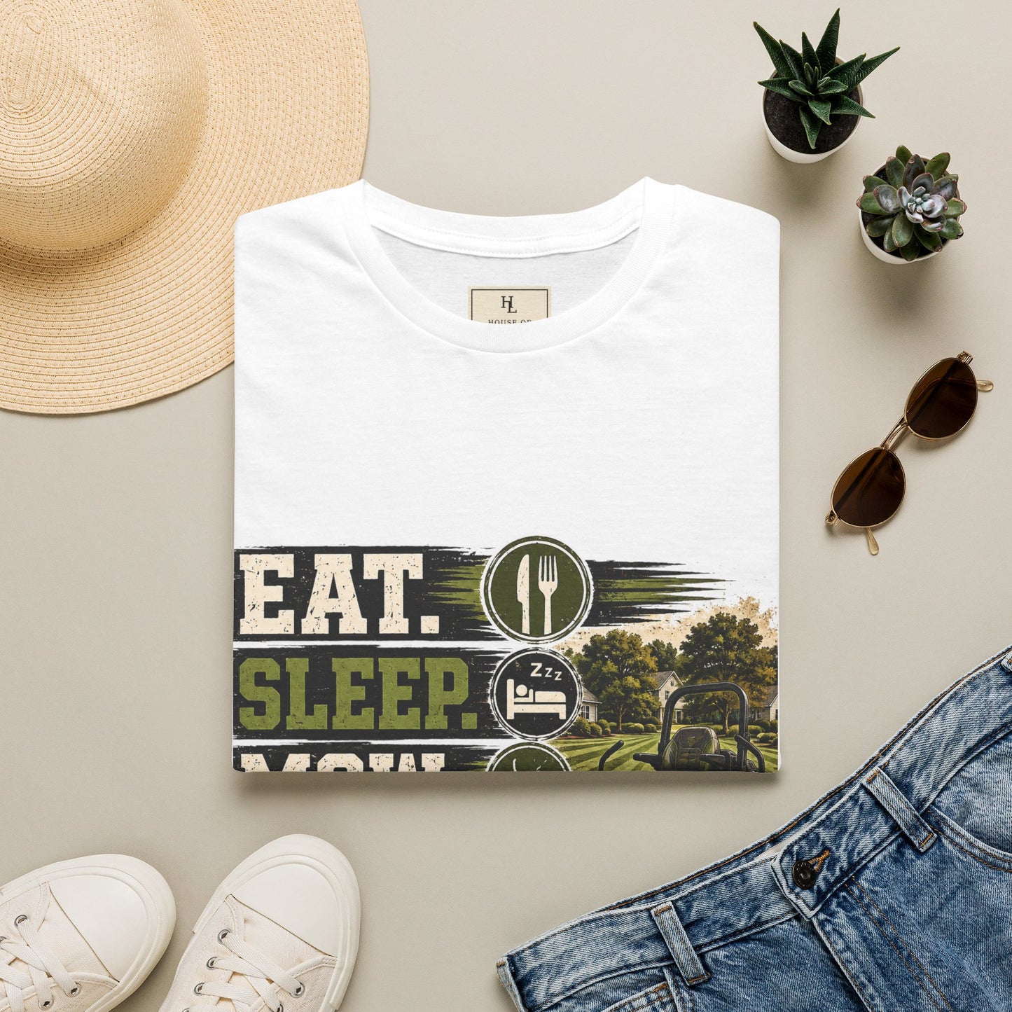 Eat Sleep Mow Repeat Lawn Care Shirt product mockup, view 8