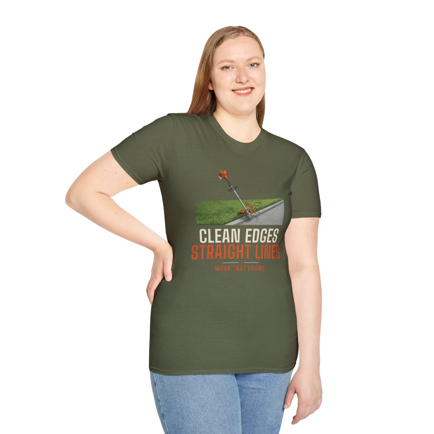 Clean Edges Straight Lines Lawn Care Shirt product mockup, view 10
