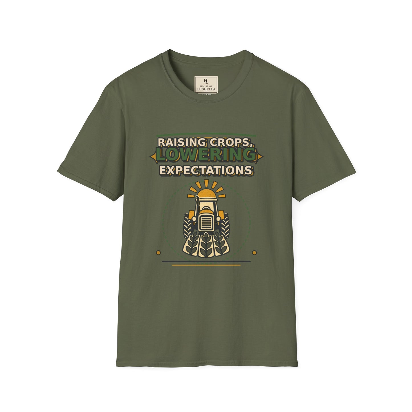 Raising Crops Lowering Expectations Farm Shirt product mockup, view 3