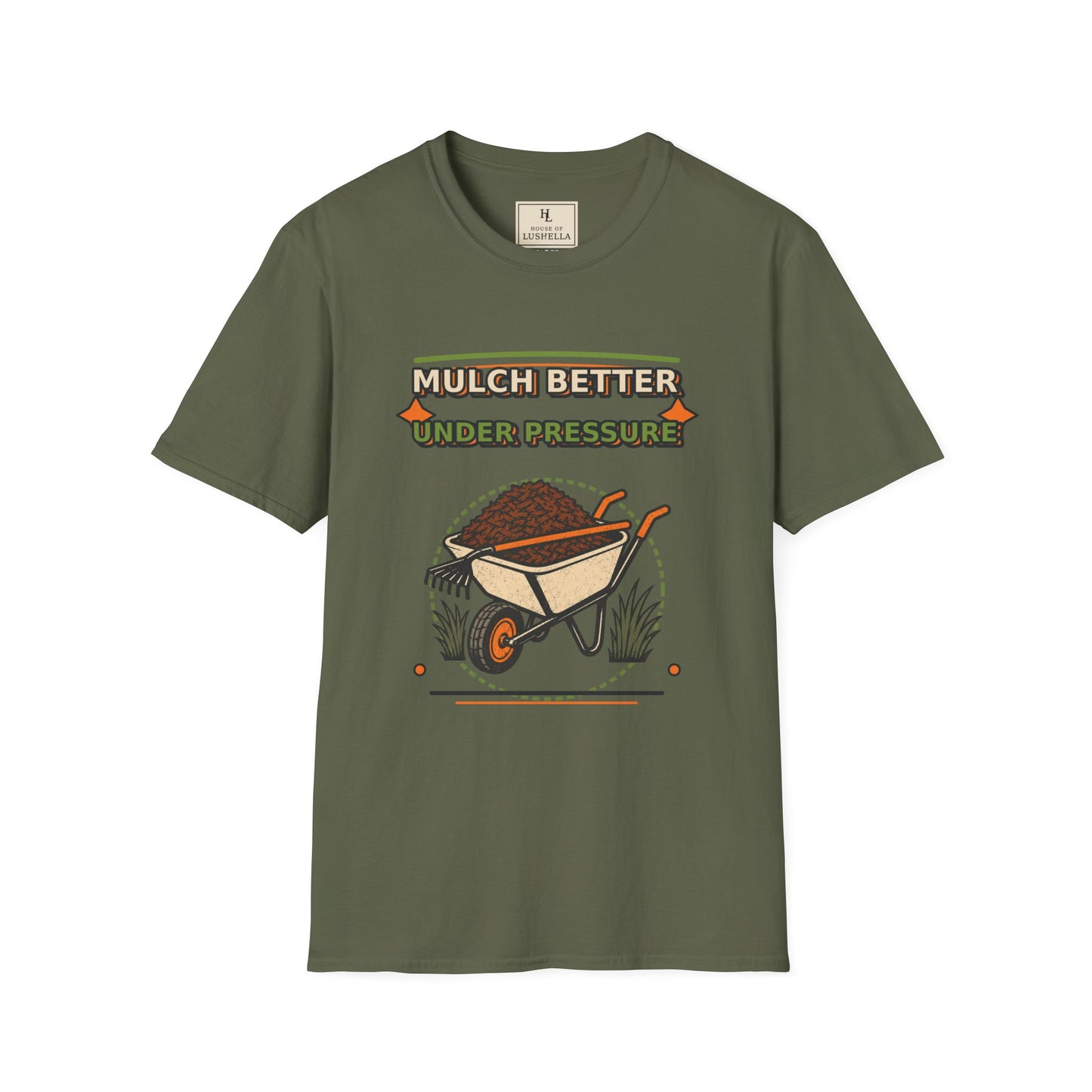 Mulch Better Under Pressure Landscaper Shirt product mockup, view 3