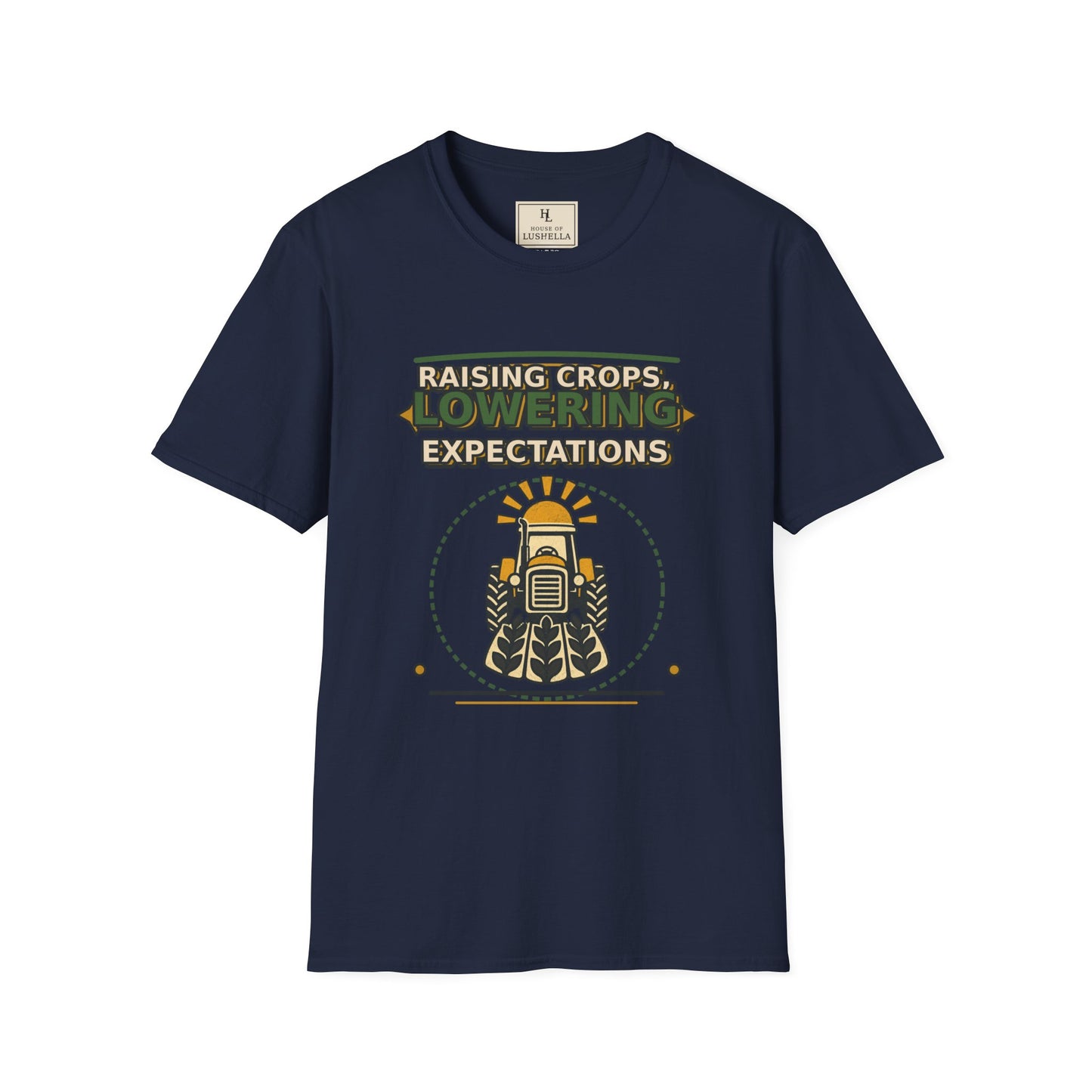 Raising Crops Lowering Expectations Farm Shirt product mockup, view 4