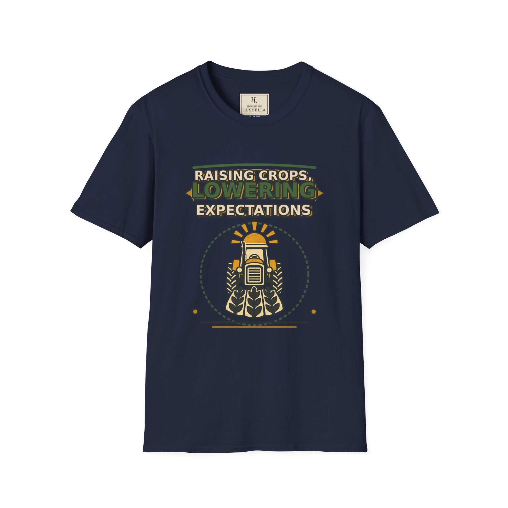 Raising Crops Lowering Expectations Farm Shirt product mockup, view 4