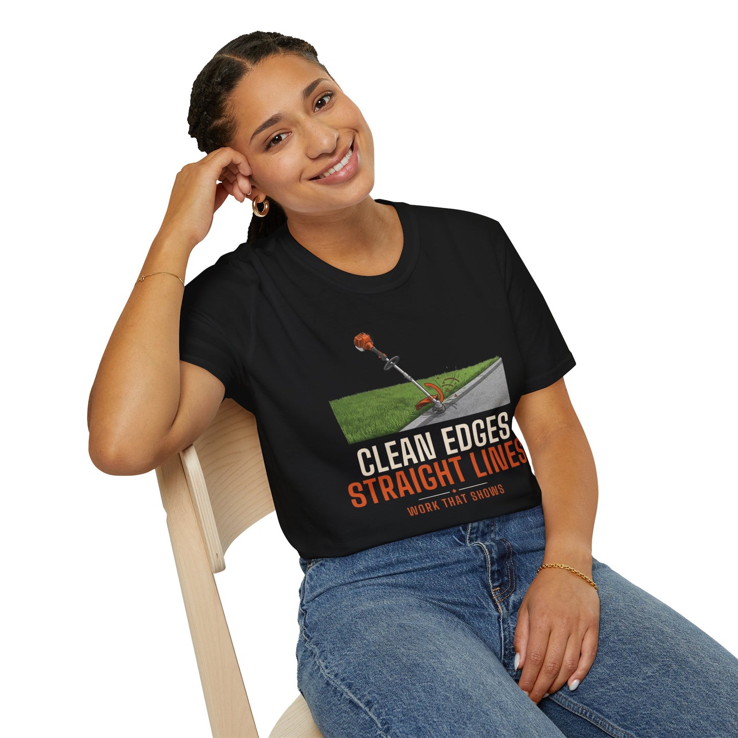 Clean Edges Straight Lines Lawn Care Shirt product mockup, view 8
