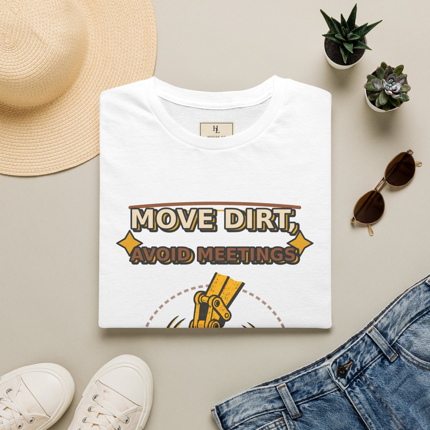 Move Dirt Avoid Meetings Excavator Shirt product mockup, view 6
