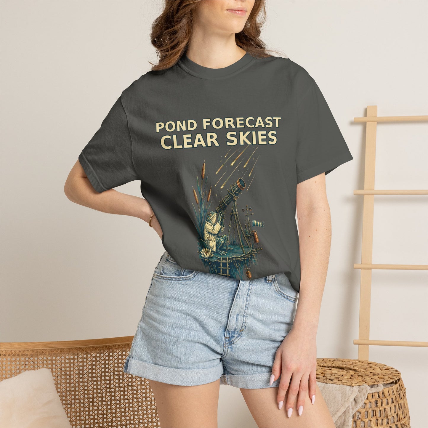 Pond Forecast Clear Skies Frog Shirt product mockup, view 11